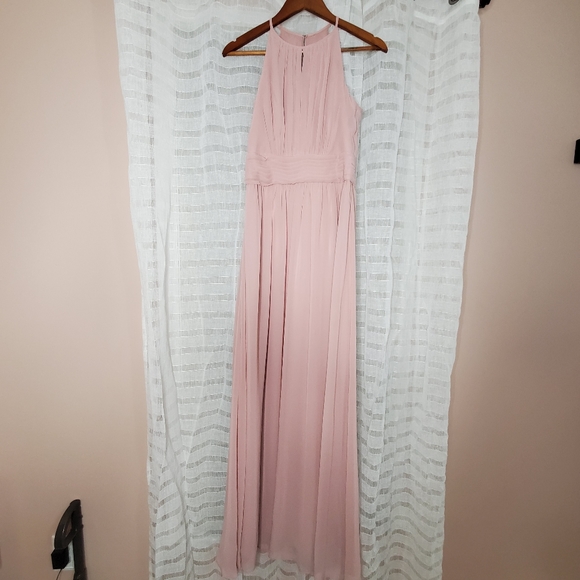 David's Bridal Ballet Pink Halter Maxi Dress Bridesmaid Size 6 - Picture 2 of 12